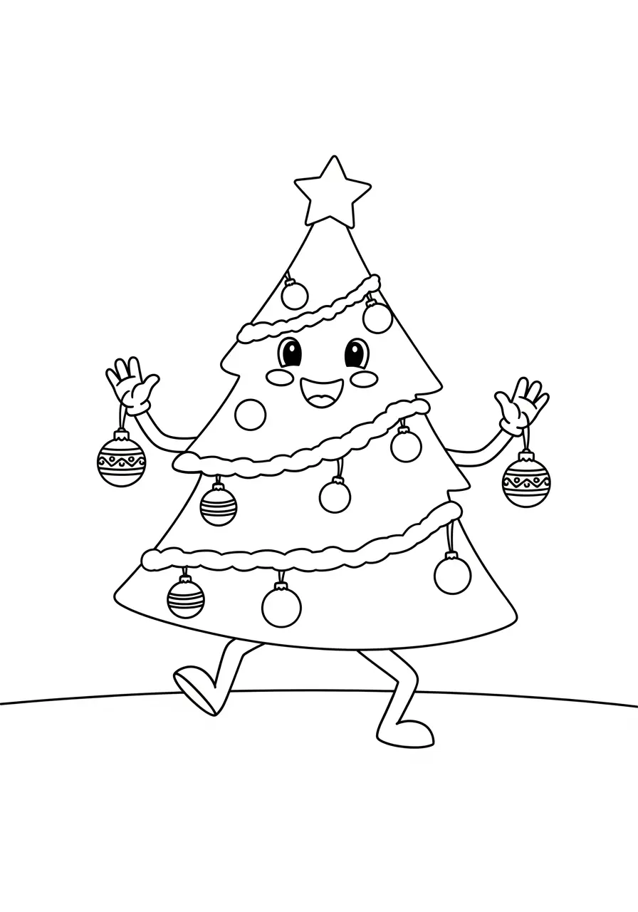 Dancing Christmas Tree Coloring Page
