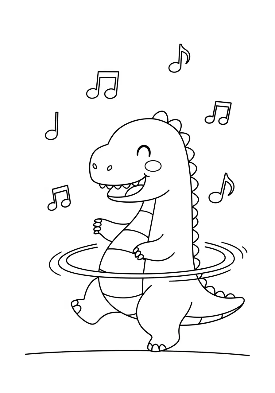 Dancing Dinosaur Coloring Page Happy
