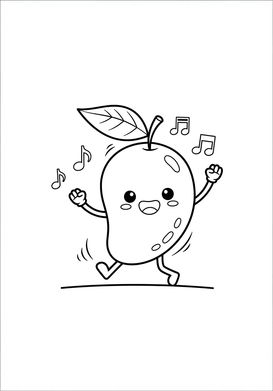 Dancing Mango Cute Fruit Coloring Page