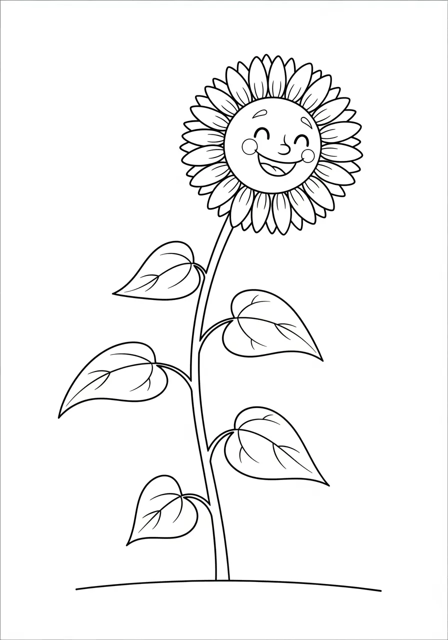 Dancing Sunflower Cute Fall Coloring Page