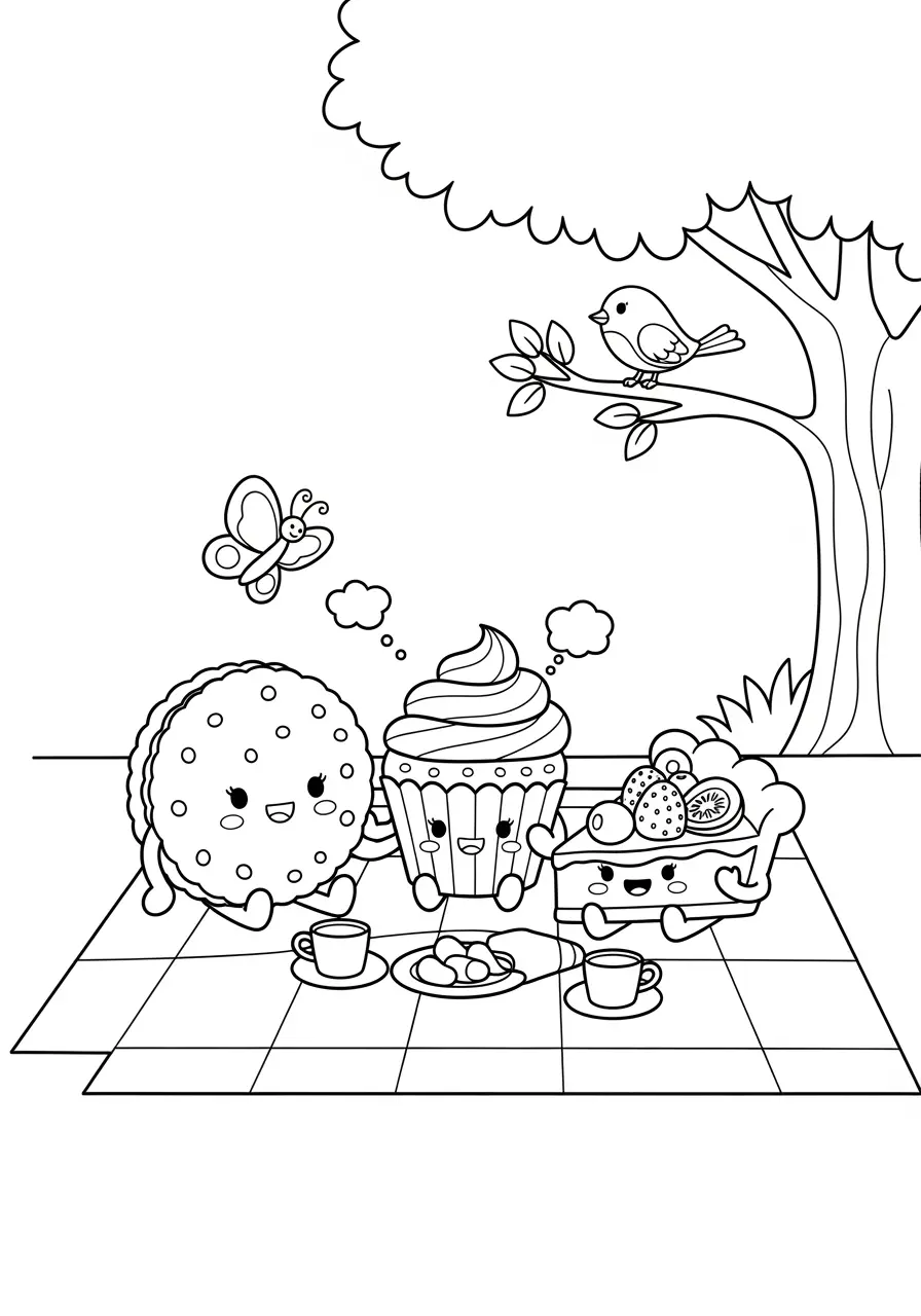 Dessert Picnic Coloring Page