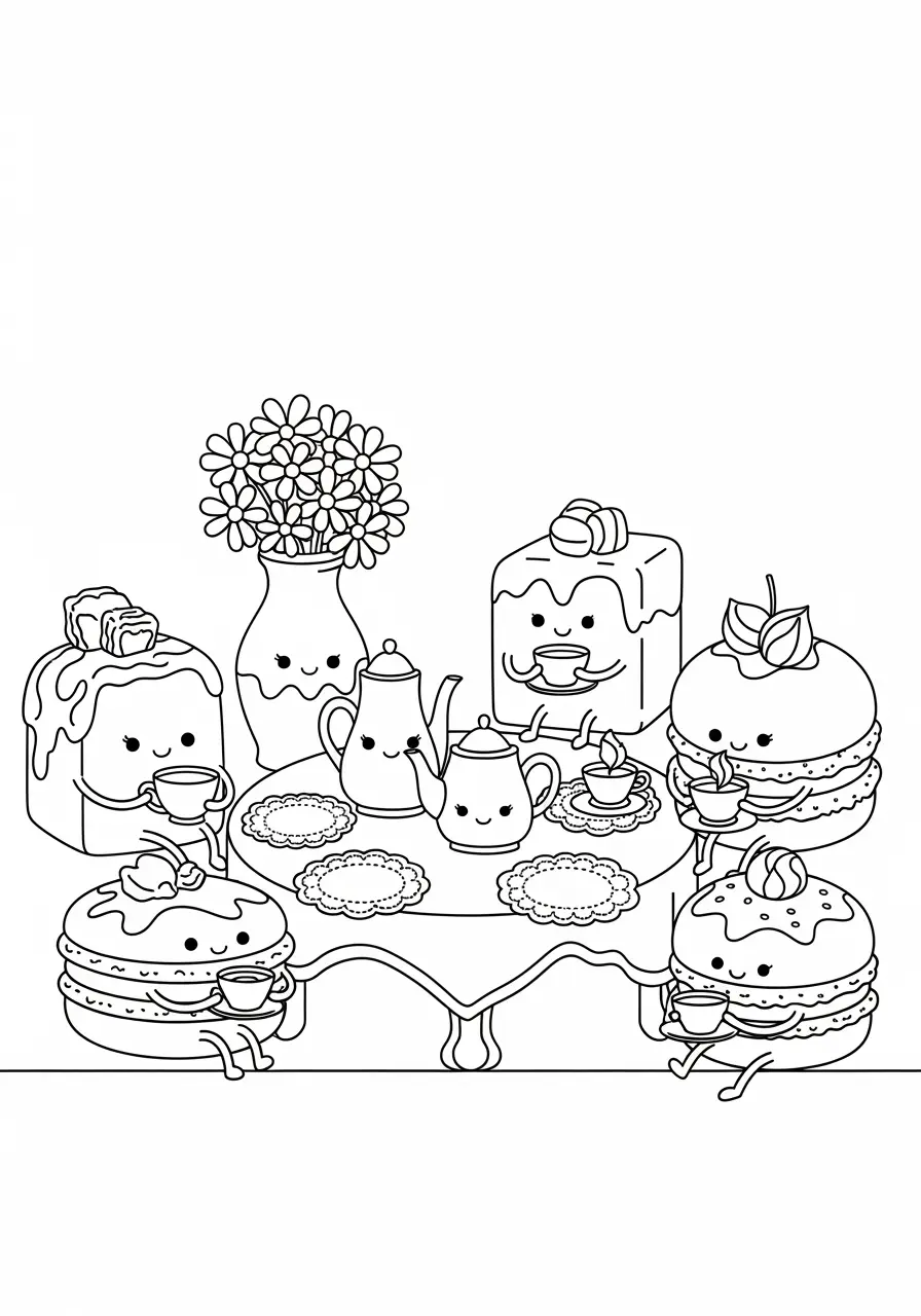 Dessert Tea Party Coloring Page