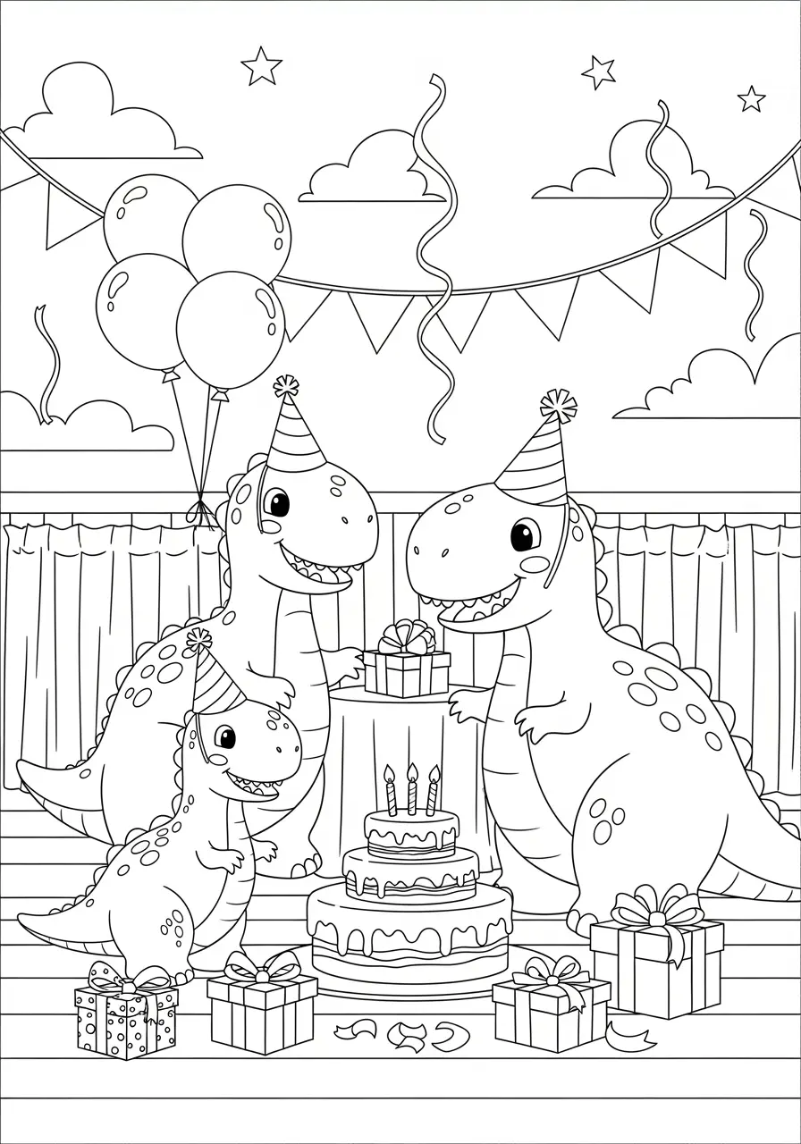 Dinosaur Birthday Party Coloring Page