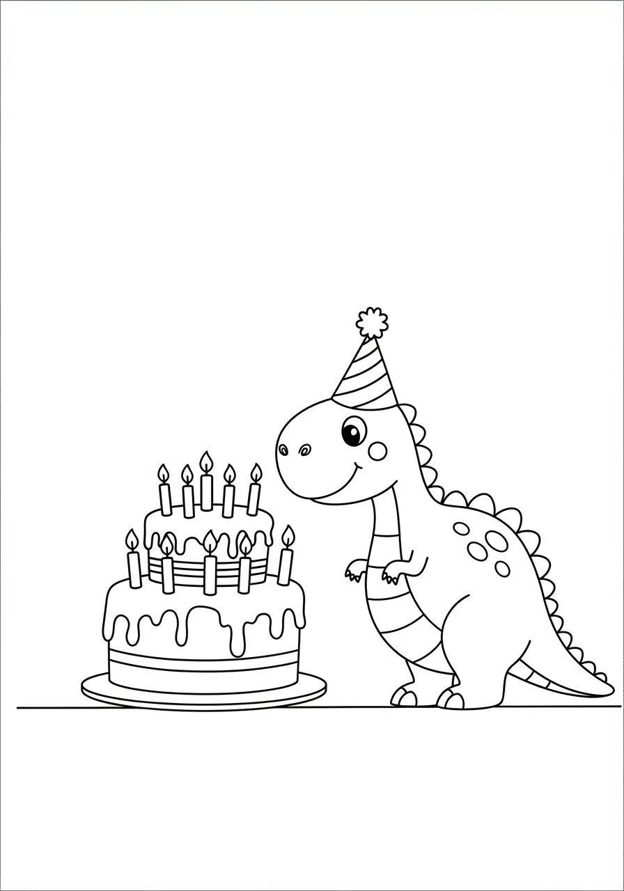 Dinosaur Coloring Page Birthday Cake