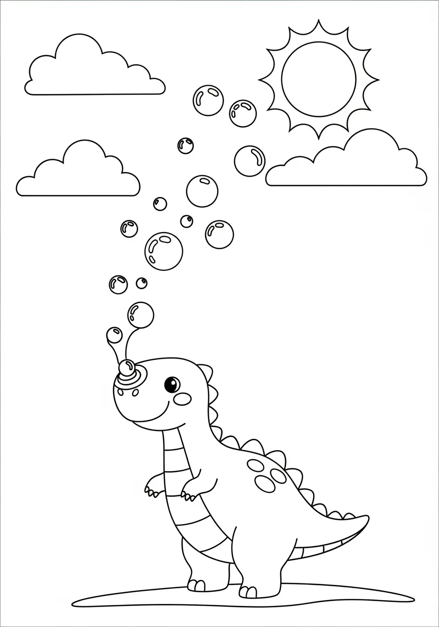 Dinosaur Coloring Page Blowing Bubbles