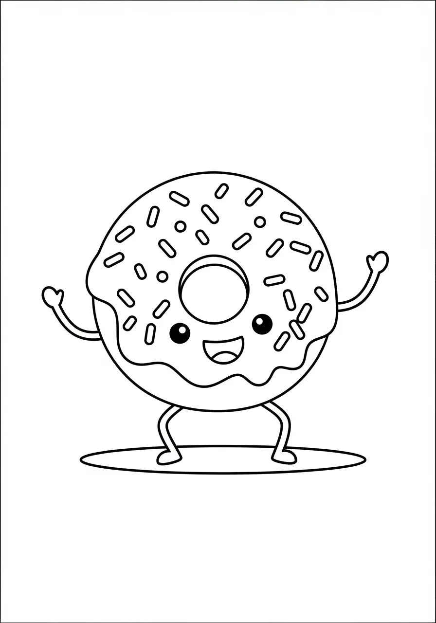 Donut Dance Party Kawaii Coloring Page