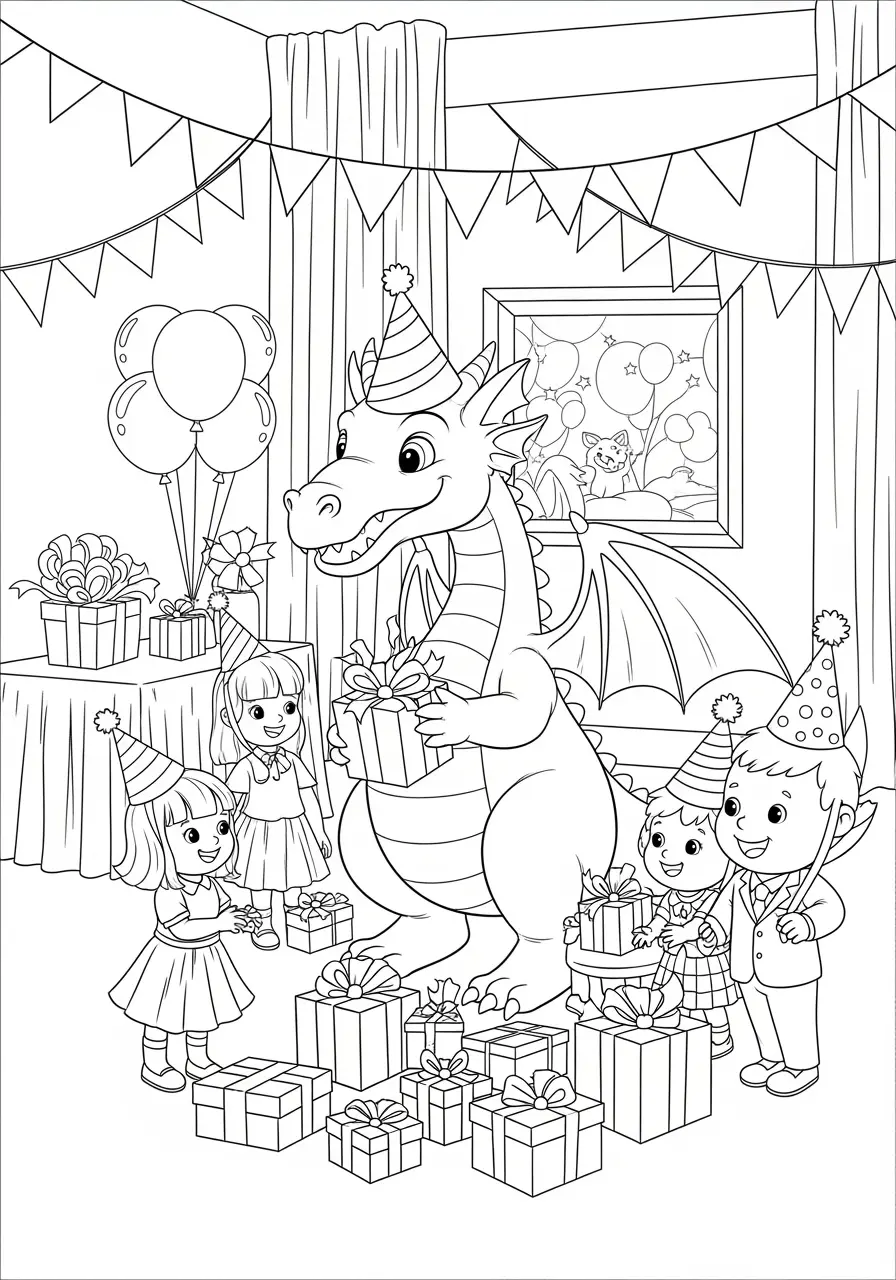 Dragon Birthday Party Coloring Page