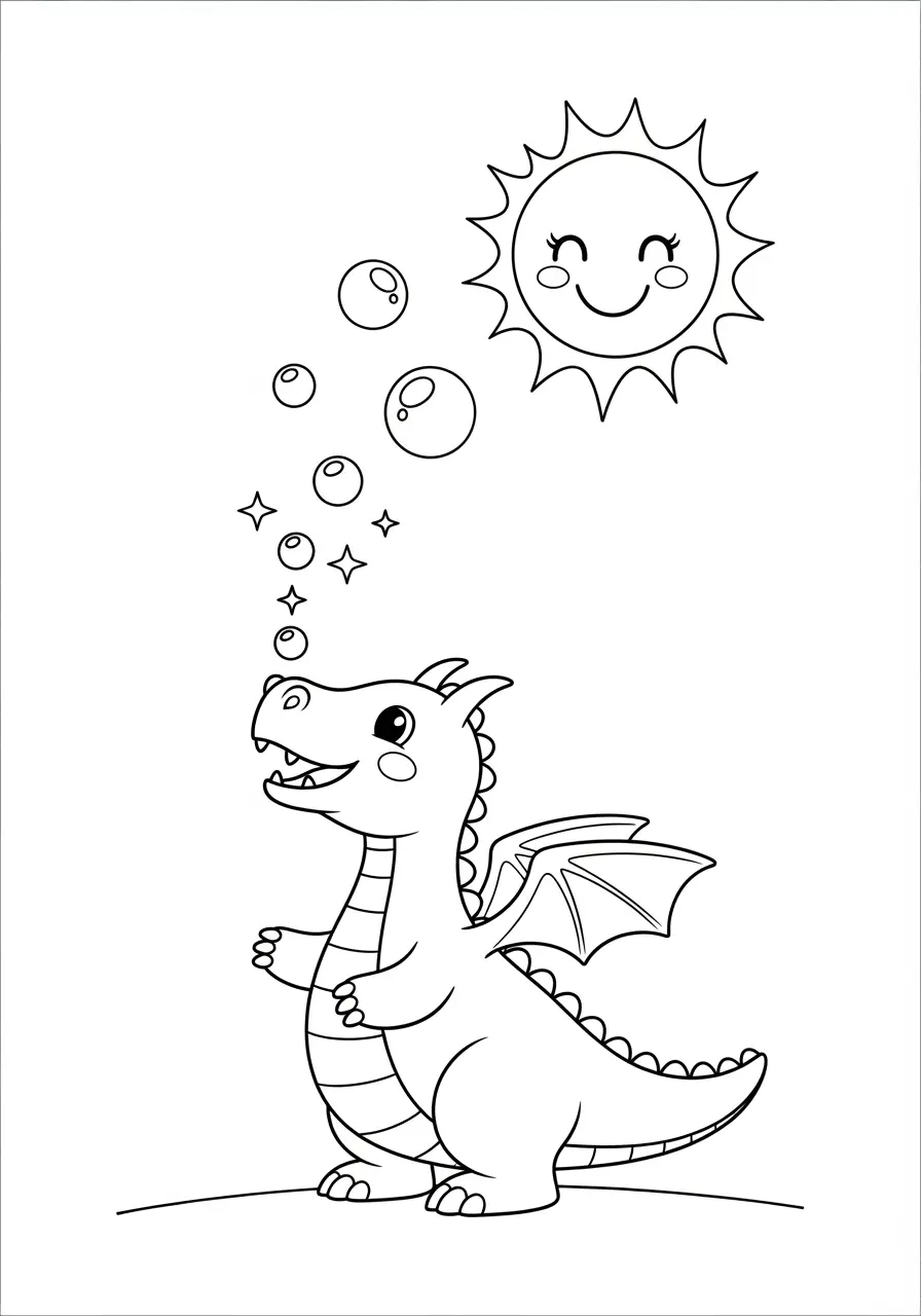 Dragon Coloring Page Blowing Magical Bubbles