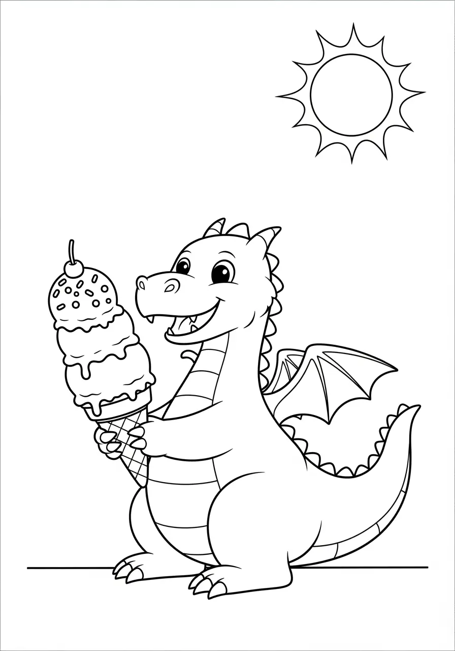 Dragon Coloring Page Eating Ice Cream