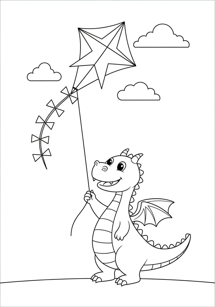 Dragon Coloring Page Flying Kite
