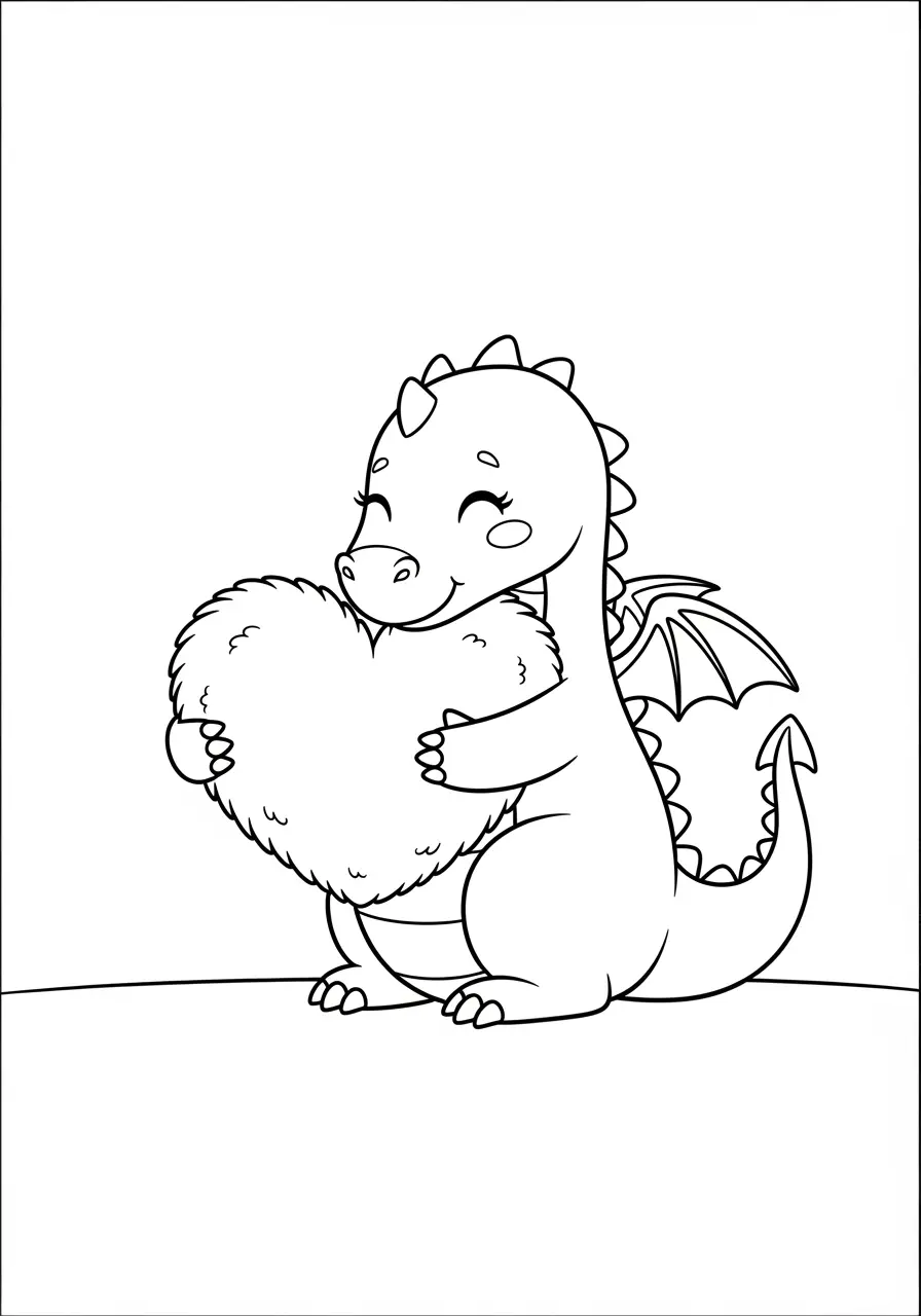 Dragon Coloring Page Hugging Heart