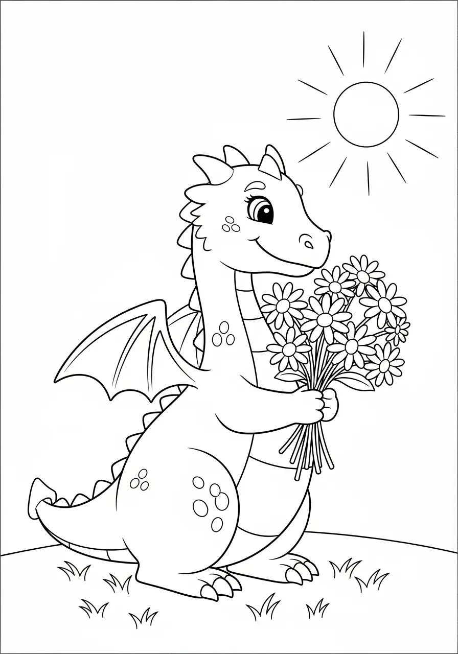 Dragon Coloring Page Picking Daisies