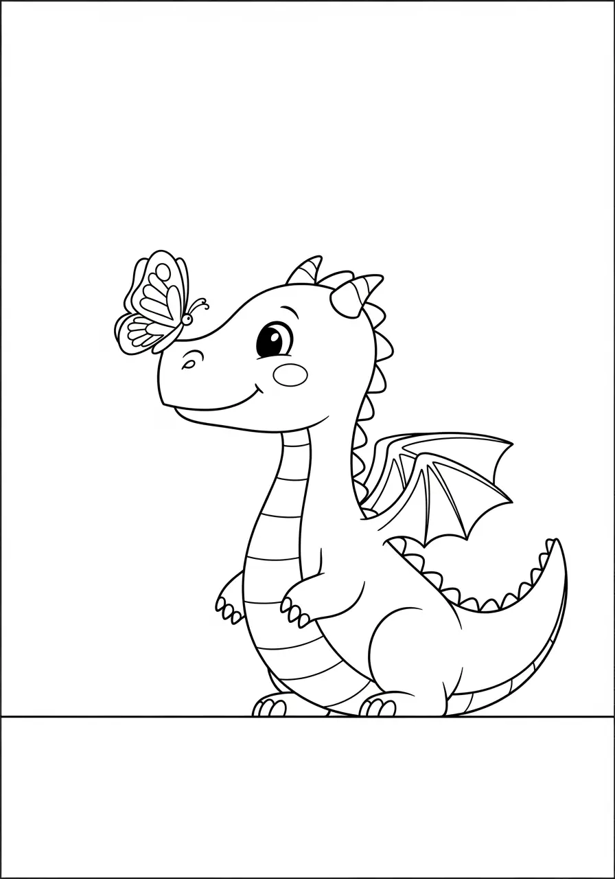 Dragon Coloring Page with Butterfly Friend