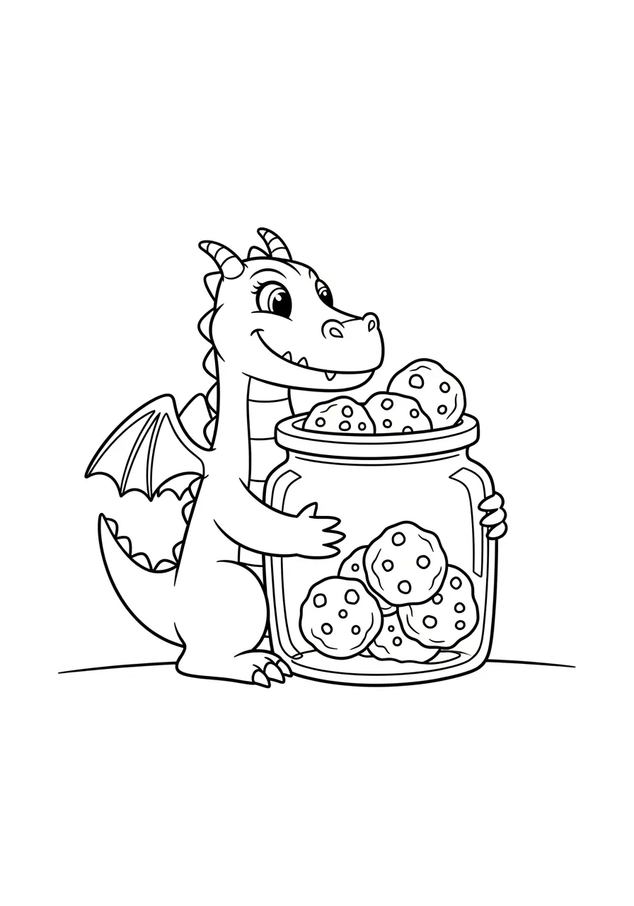 Dragon Coloring Page with Cookie Jar