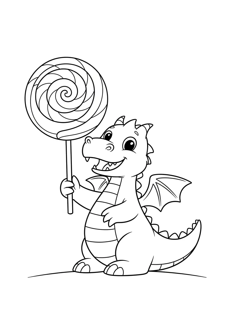 Dragon Coloring Page with Giant Lollipop