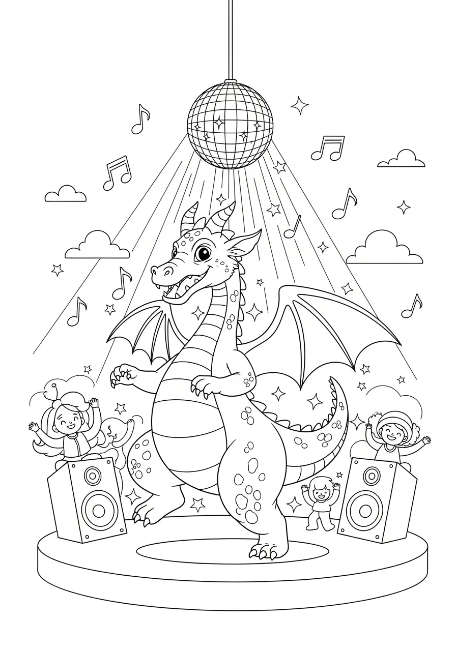 Dragon Dance Party Coloring Page