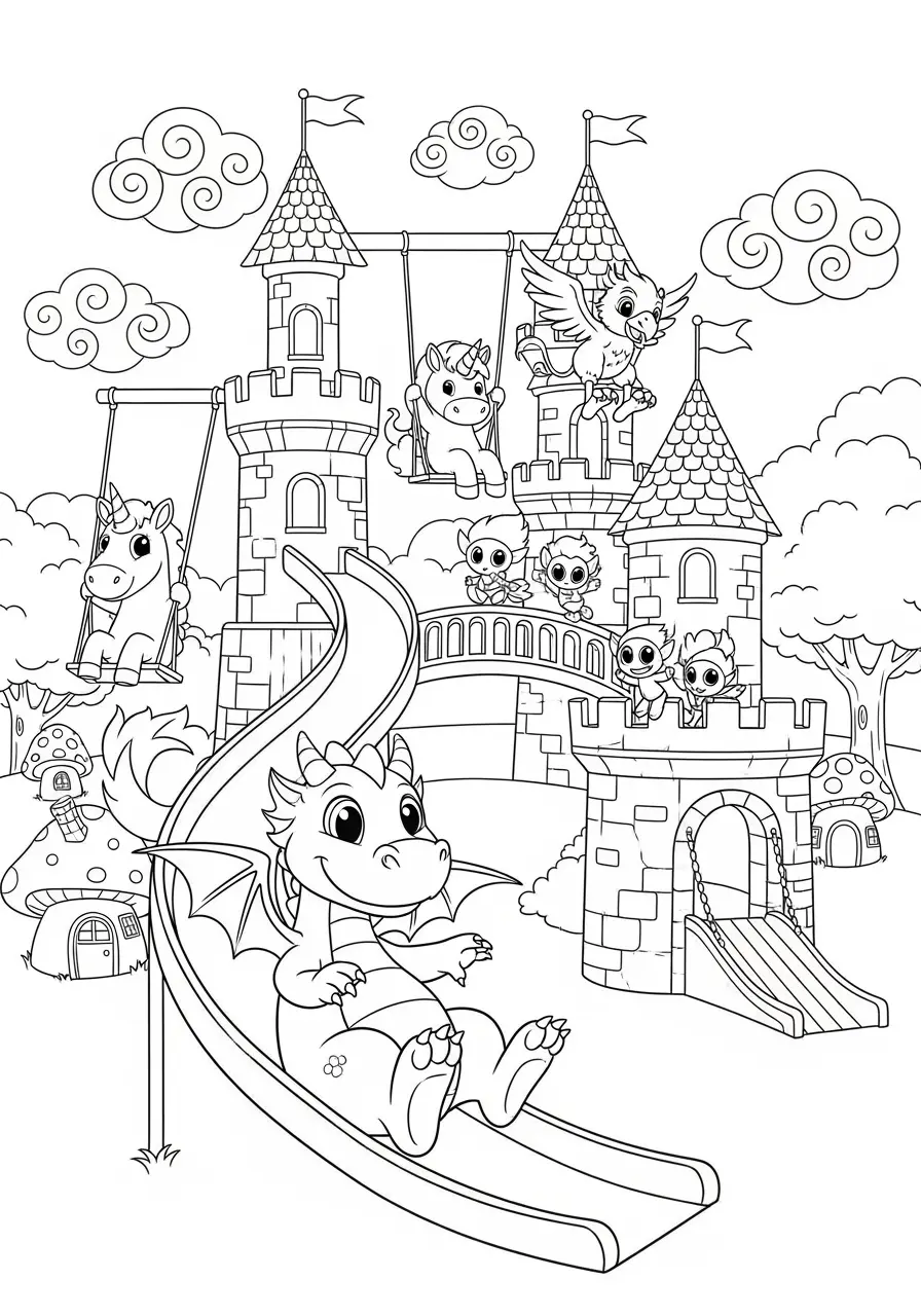 Dragon Playground Adventure Coloring Page