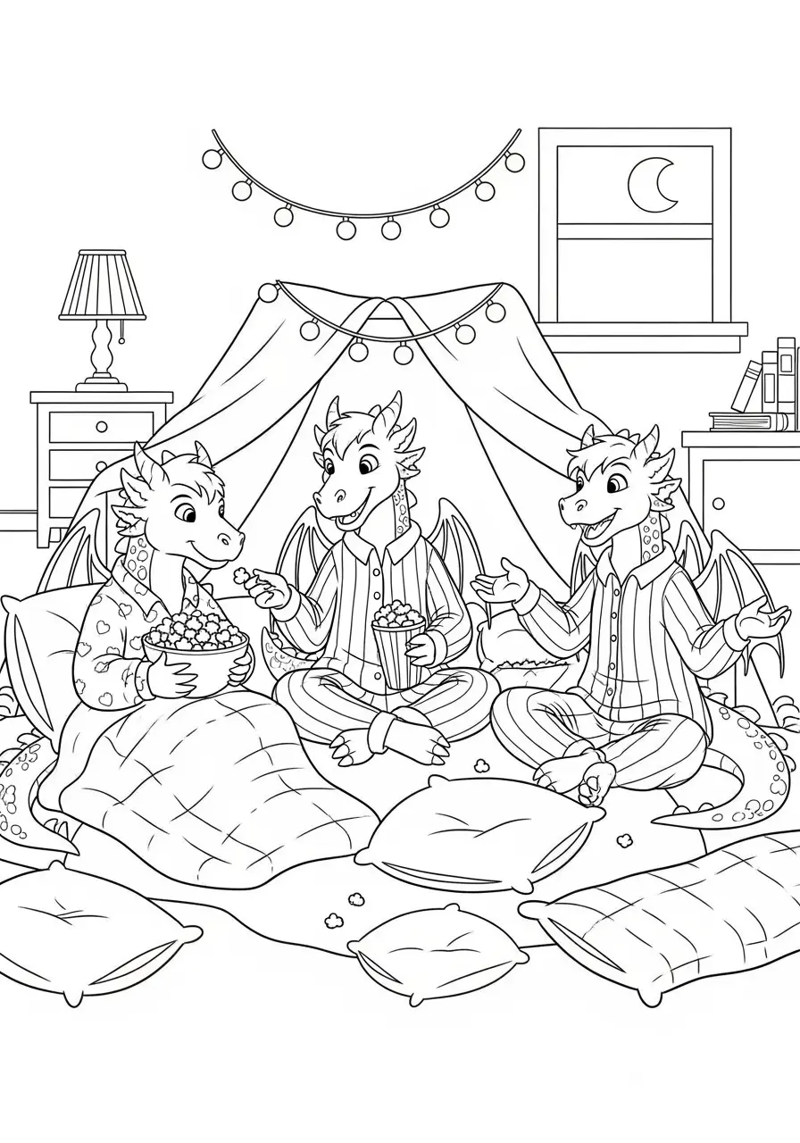 Dragon Sleepover Coloring Page