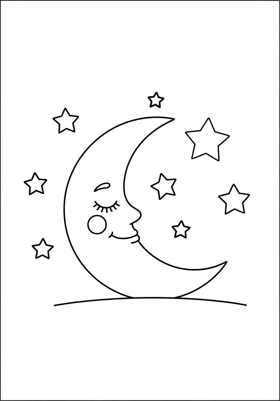 Dreamy Moon Aesthetic Coloring Page