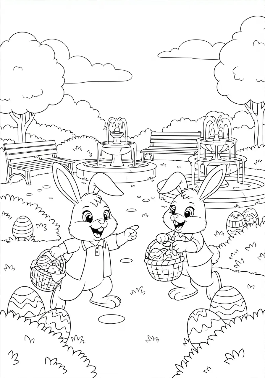 Easter Bunny Egg Hunt Coloring Page