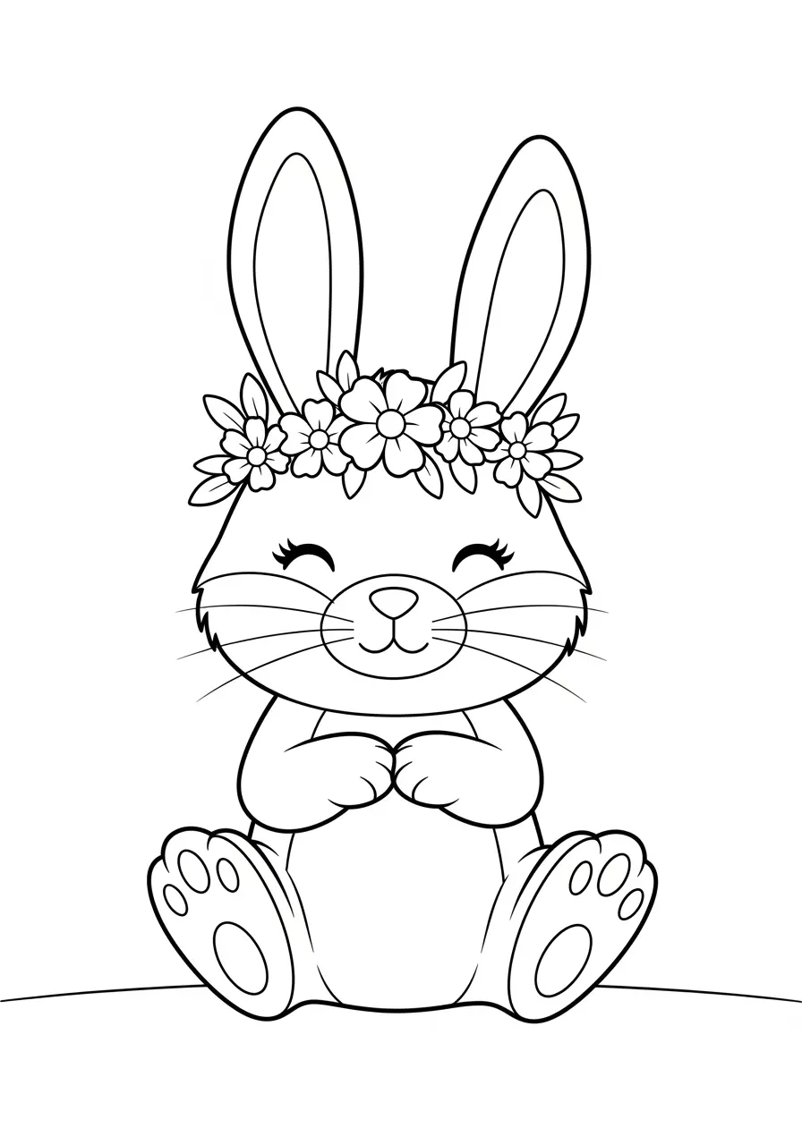 Easter Bunny Flower Crown Coloring Page