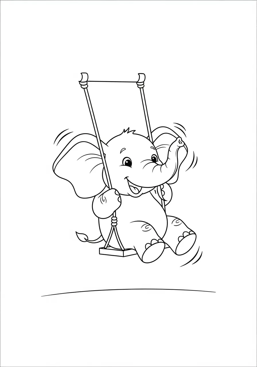 Elephant Coloring Page On Swing