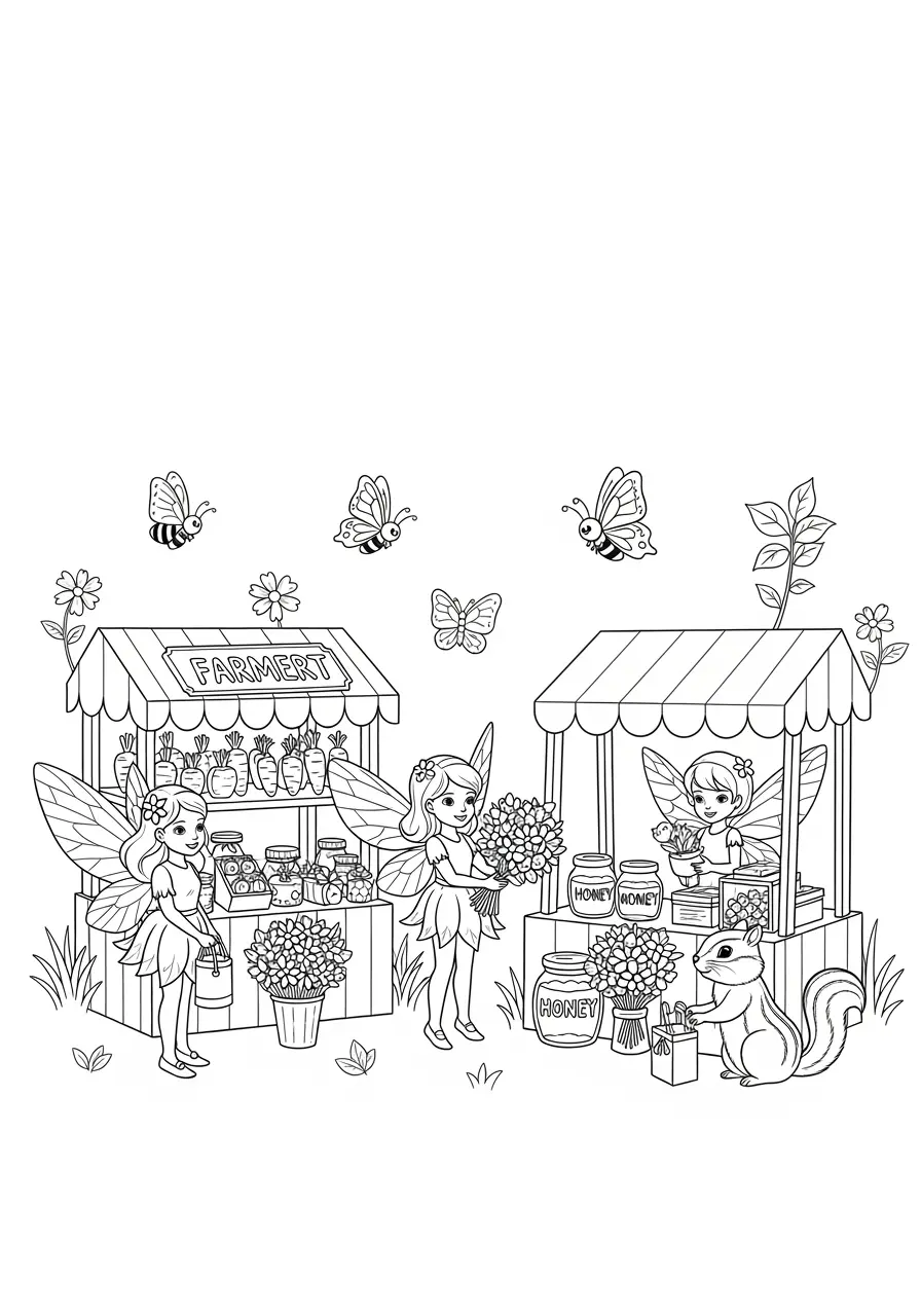 Fairy Farmers Market Coloring Page