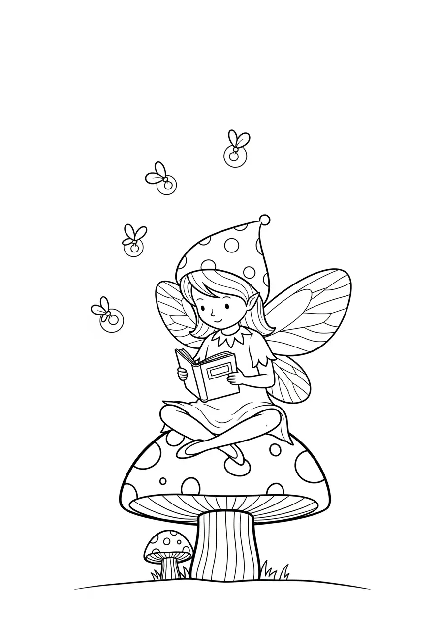 Fairy Reading Stories Coloring Page