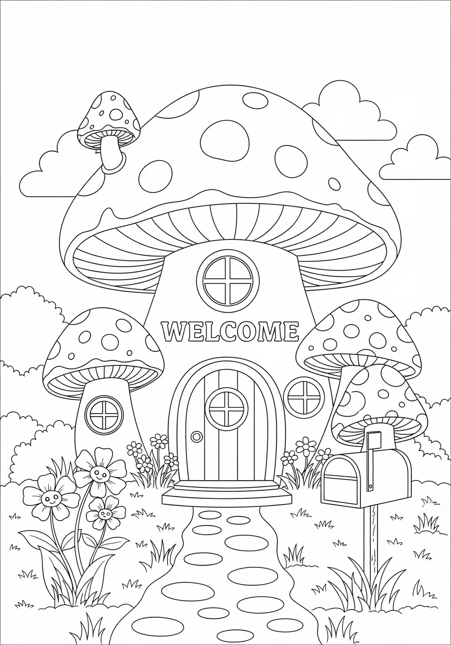 Fairy Tale Cottage Easy Coloring Page