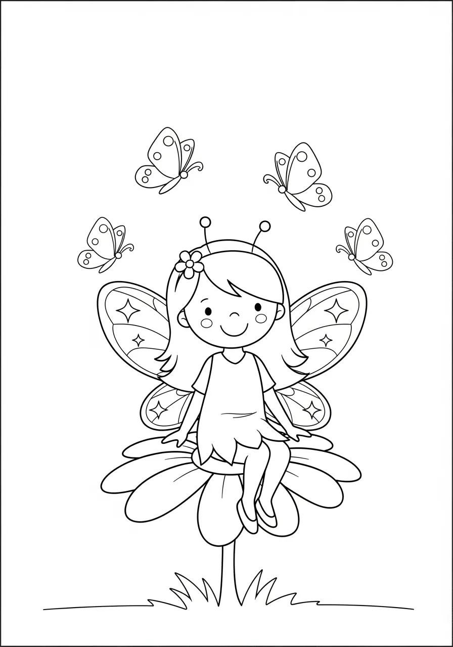 Fairy With Butterfly Friends Coloring Page