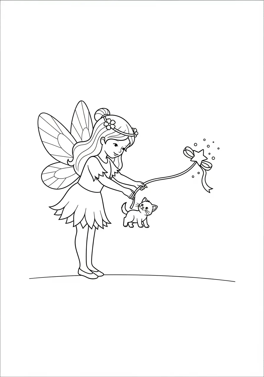 Fairy With Kitten Coloring Page
