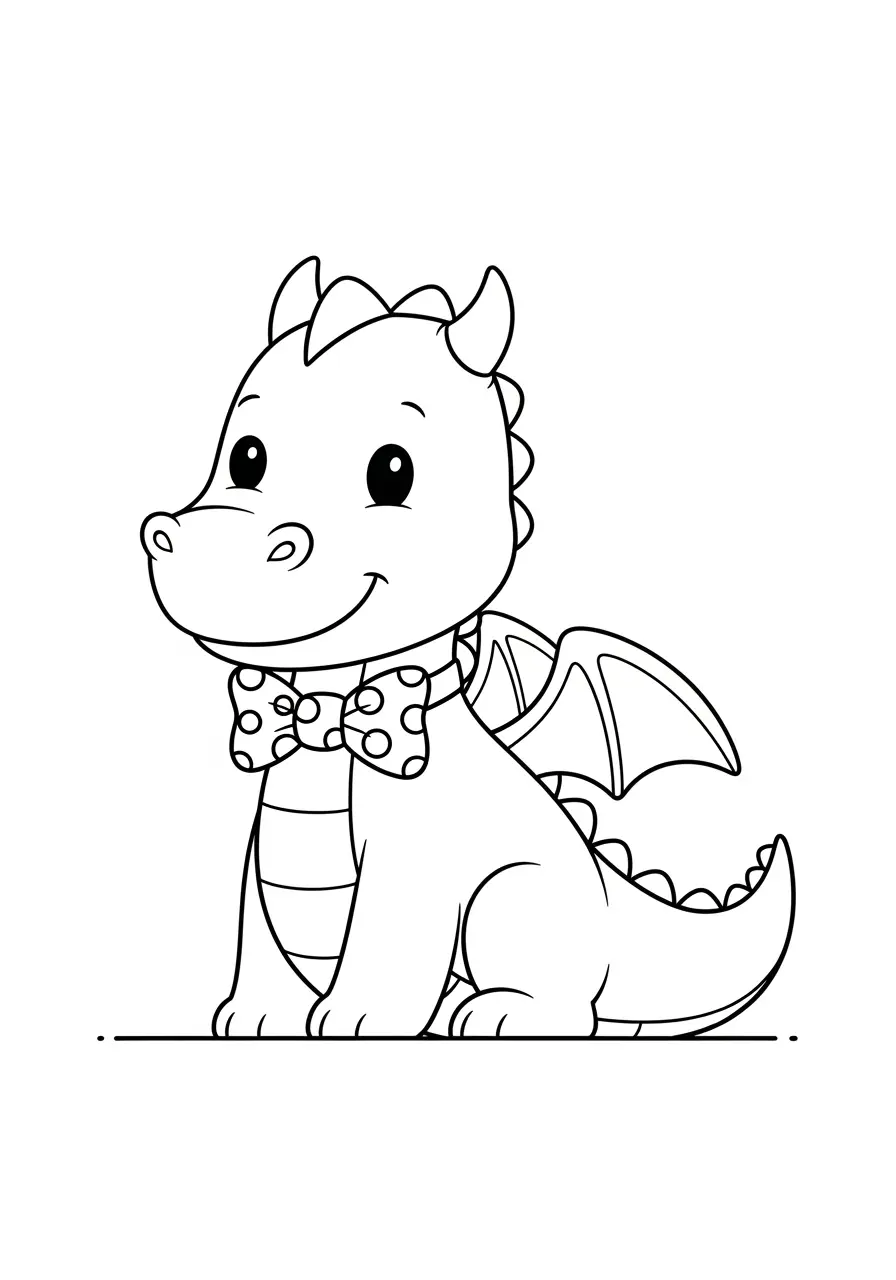 Fancy Dragon Coloring Page with Bow