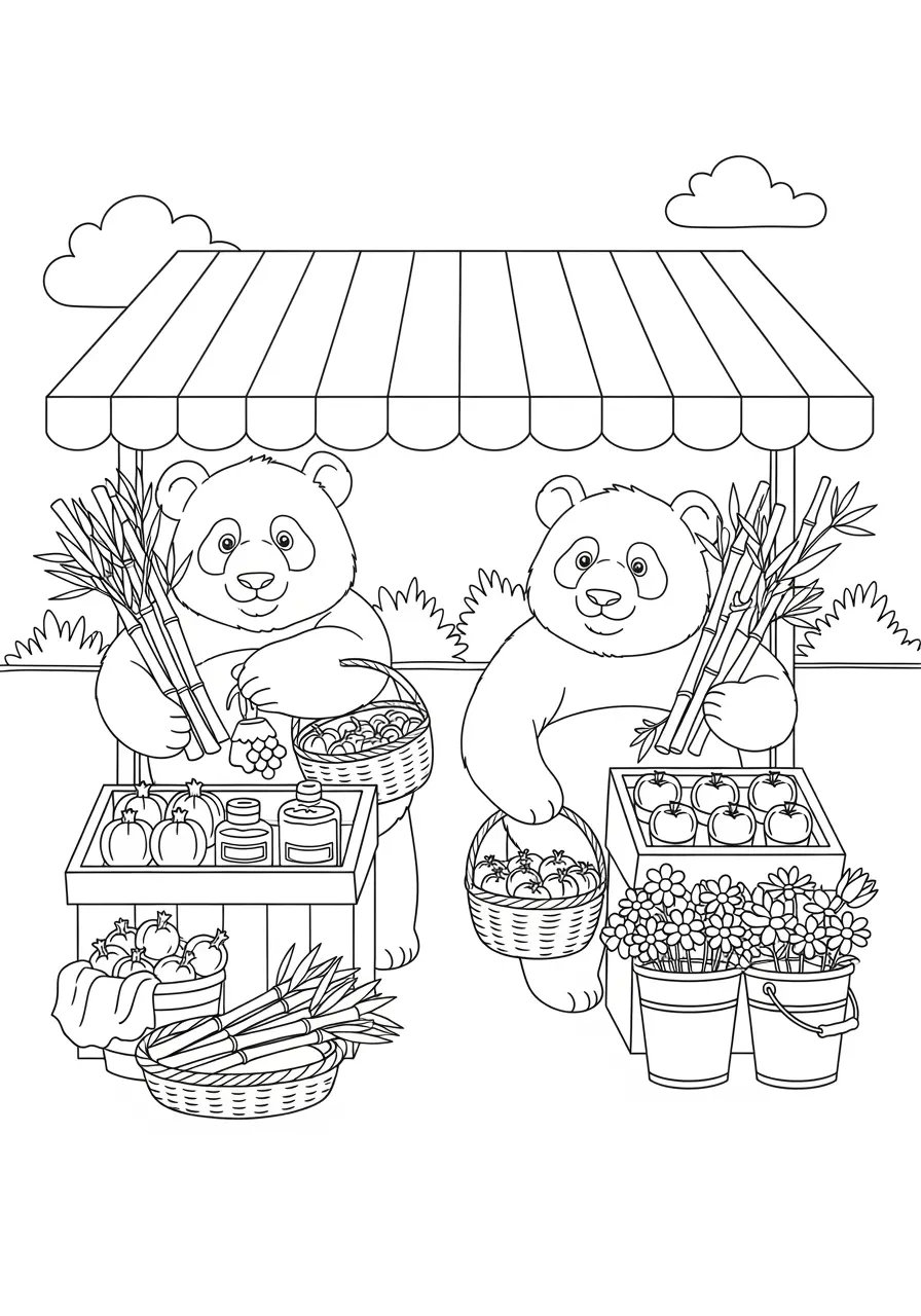 Farmers Market Panda Coloring Page