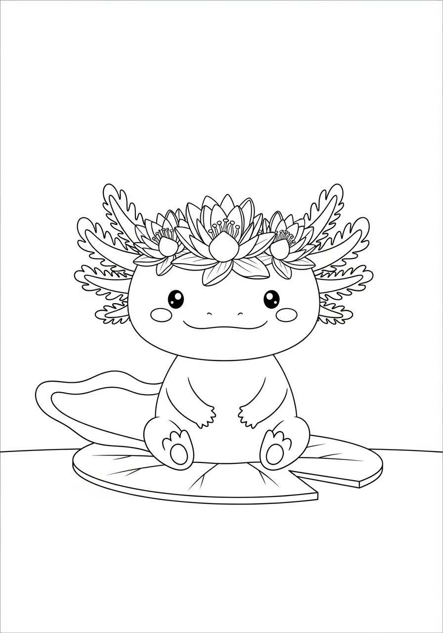 Flower Crown Axolotl Coloring Page