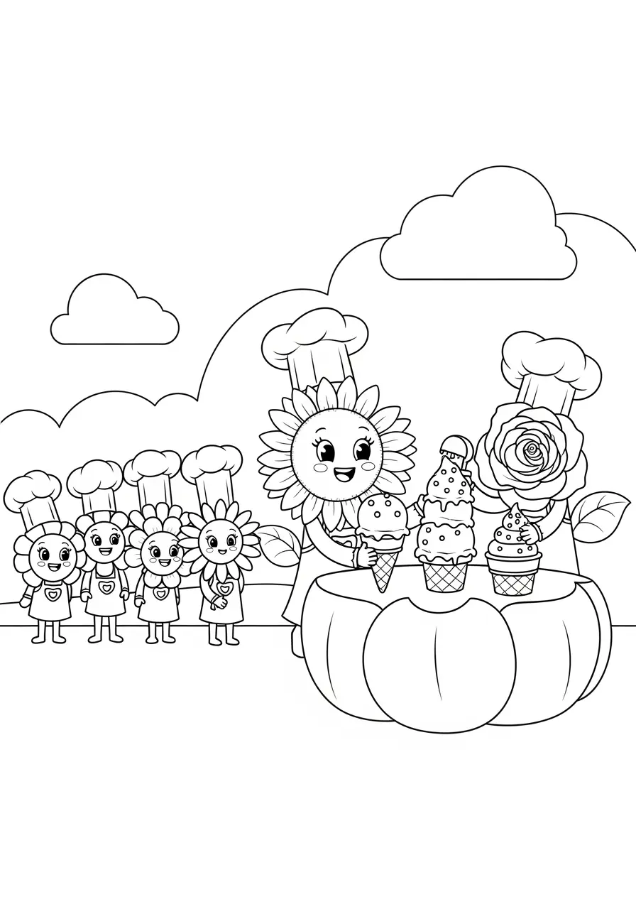 Flower Ice Cream Shop Coloring Page