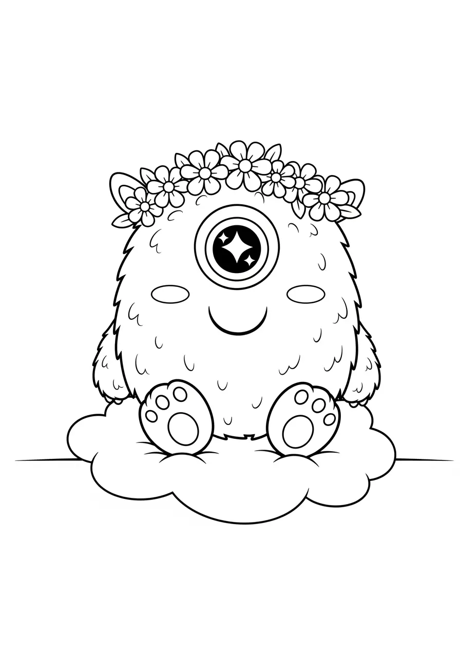 Fluffy One-Eyed Monster Coloring Page