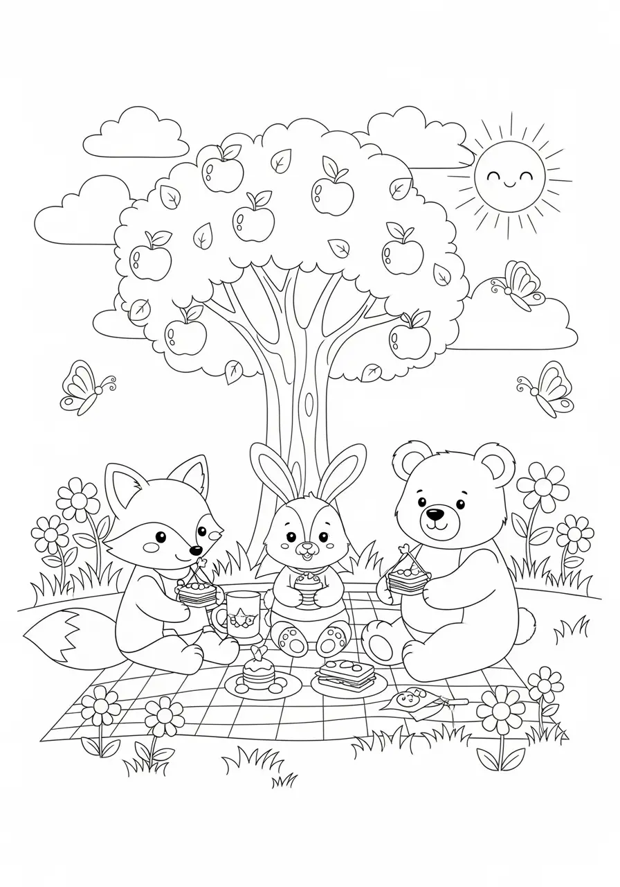 Forest Picnic Nature Coloring Page