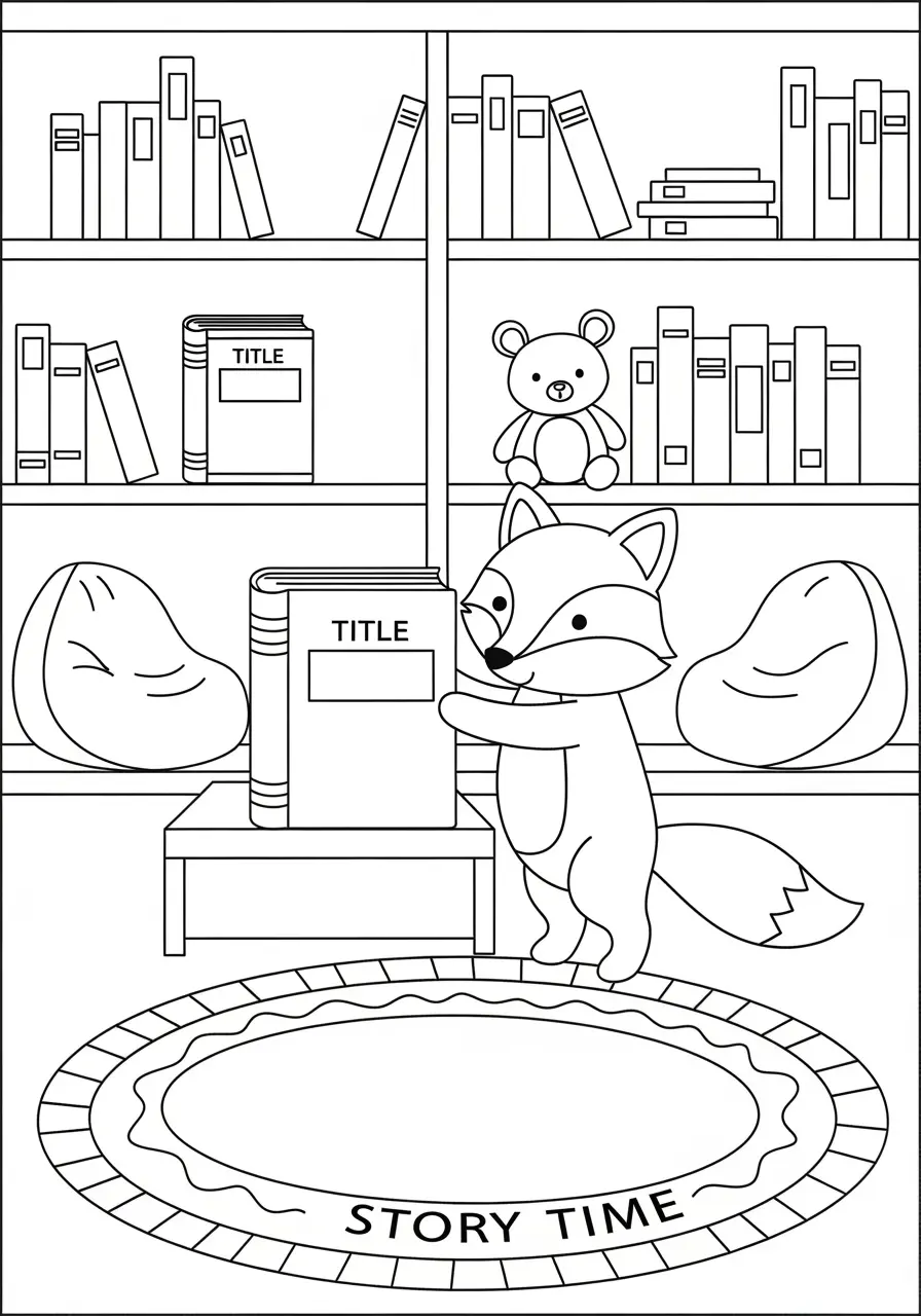 Fox Library Day Coloring Page