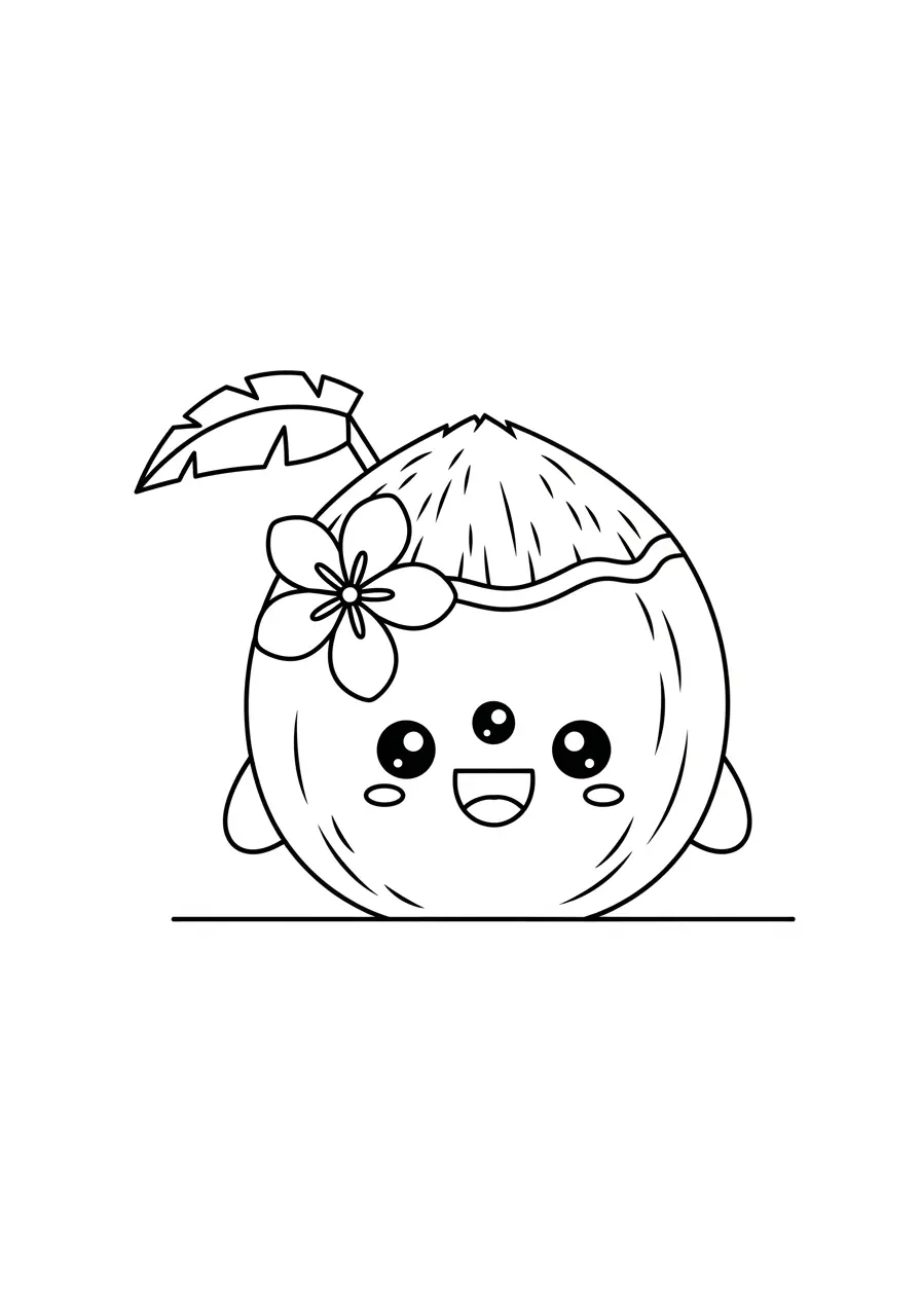 Friendly Coconut Cute Fruit Coloring Page
