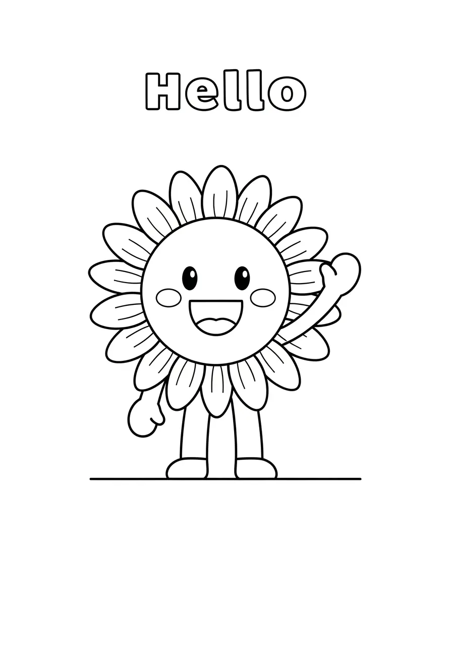 Friendly Flower Cute Easy Coloring Page