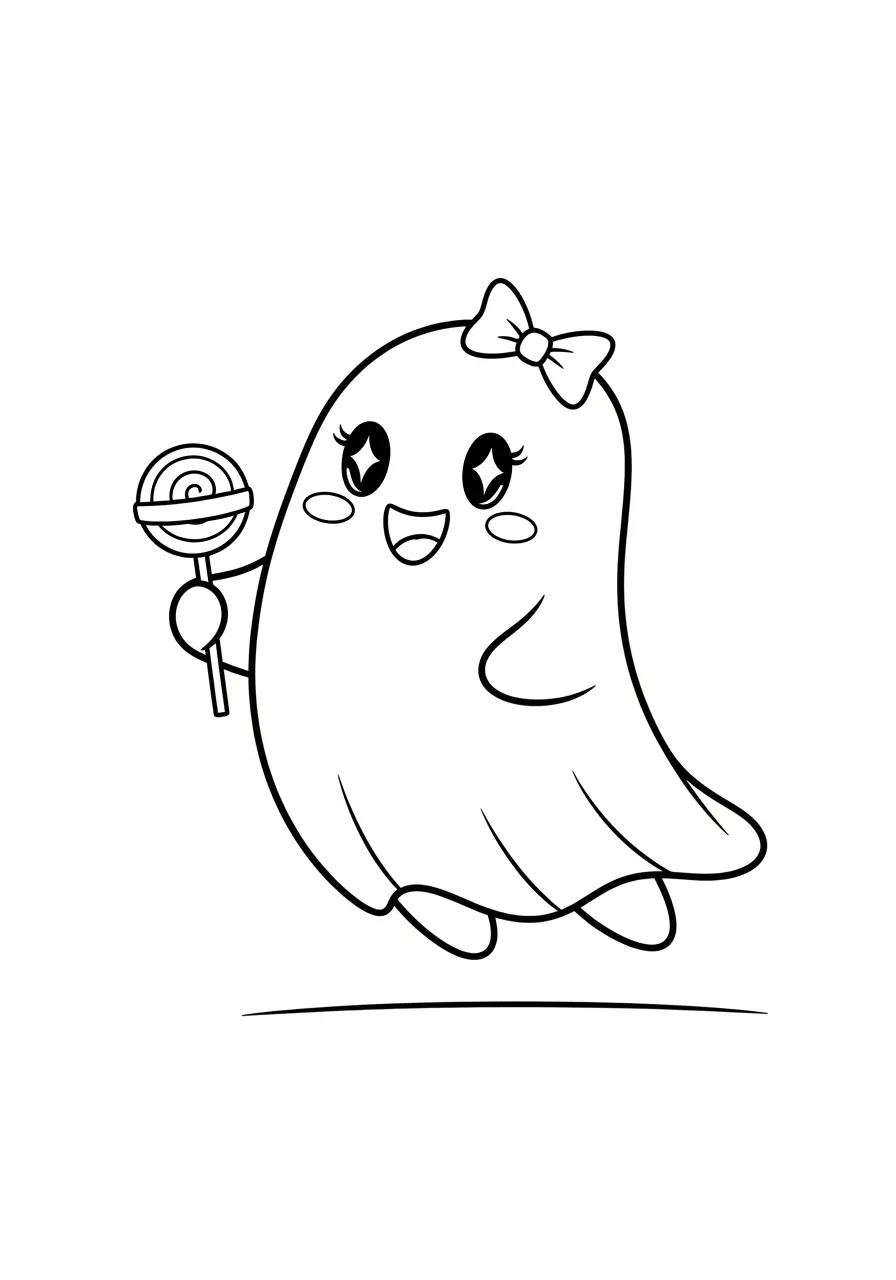 Friendly Ghost Cute Spooky Coloring Page