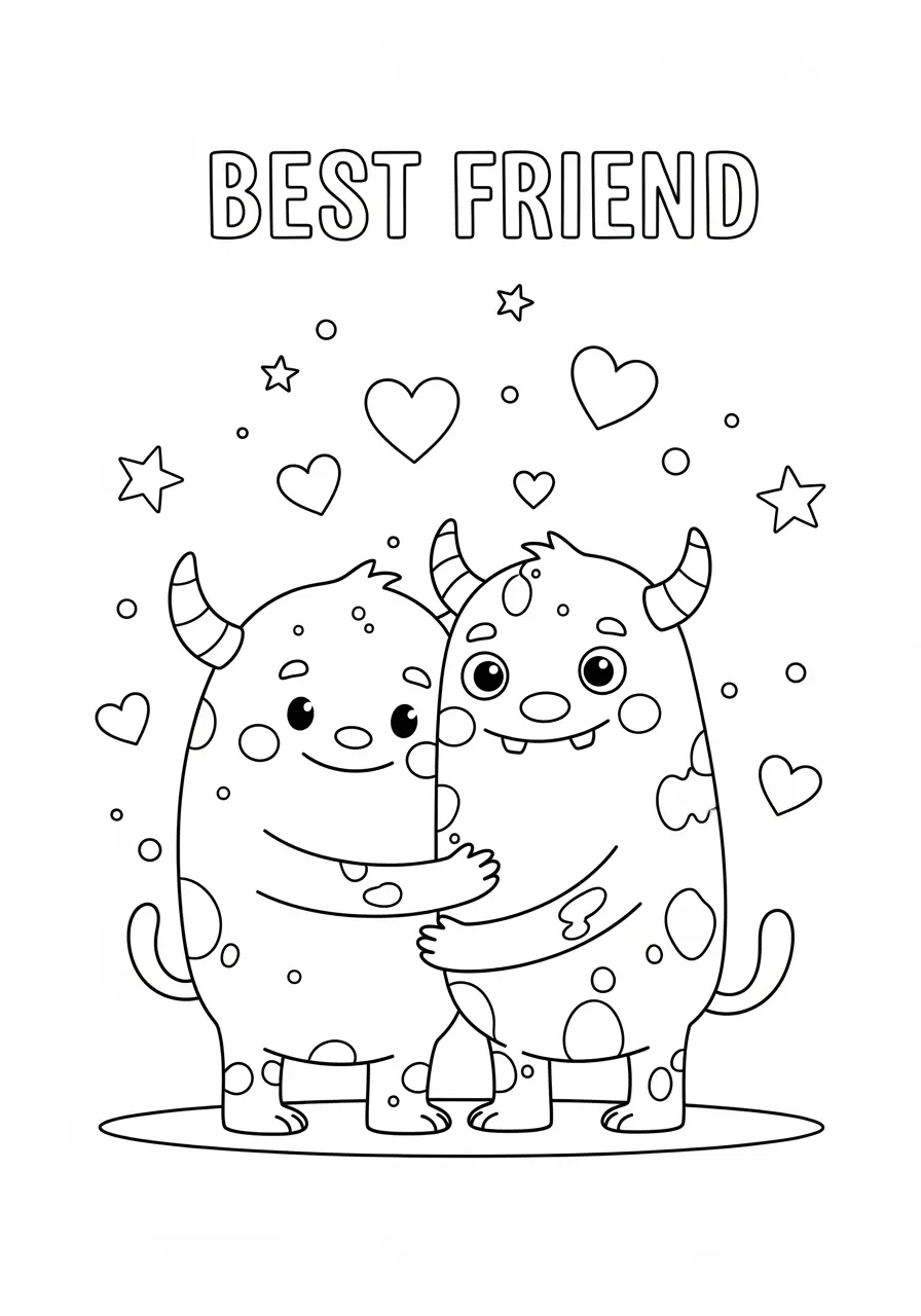 Friendly Monster Hug Coloring Page