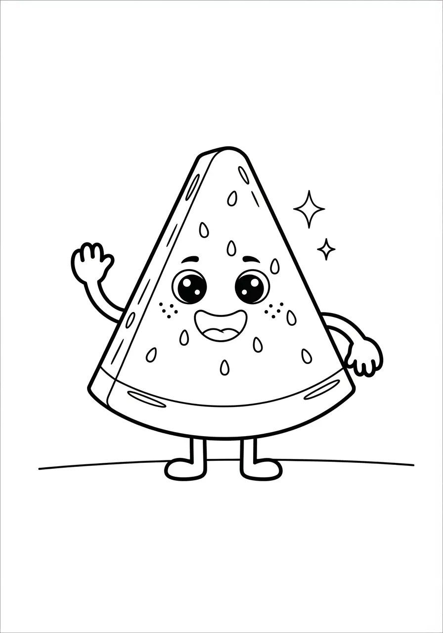 Friendly Watermelon Cute Fruit Coloring Page