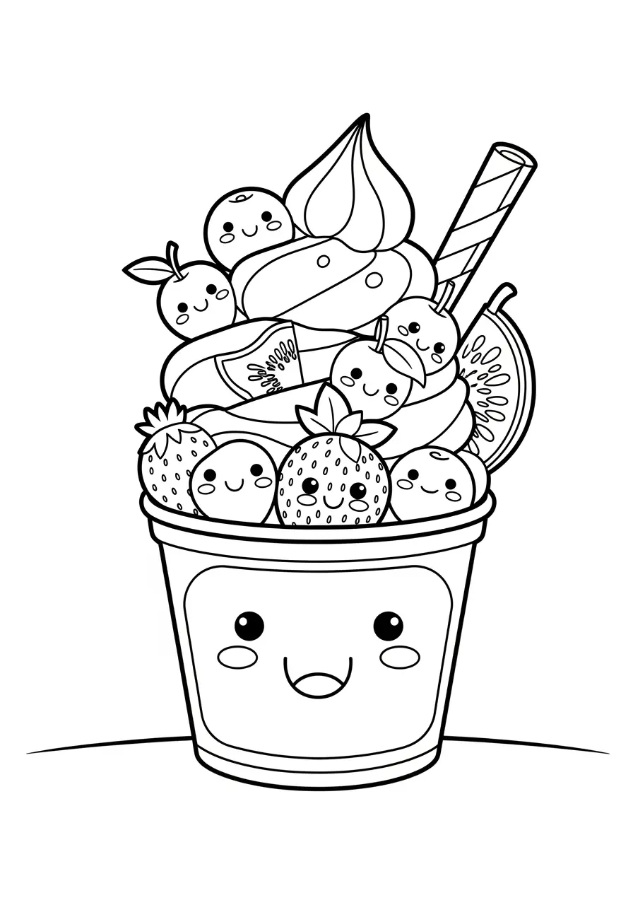 Frozen Yogurt Ice Cream Coloring Page