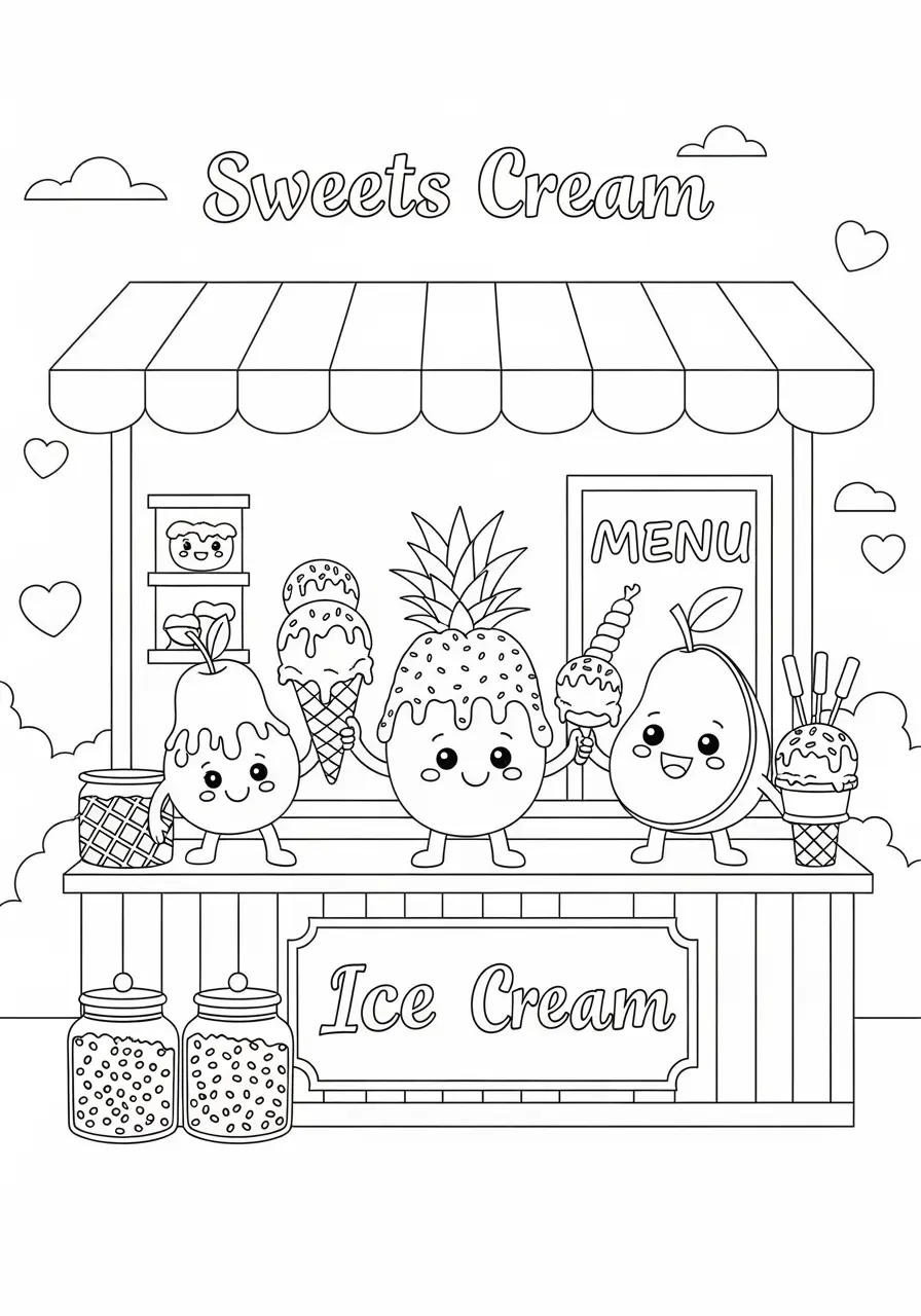 Fruit Ice Cream Shop Coloring Page