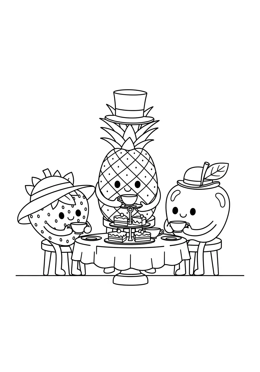 Fruit Tea Party Coloring Page