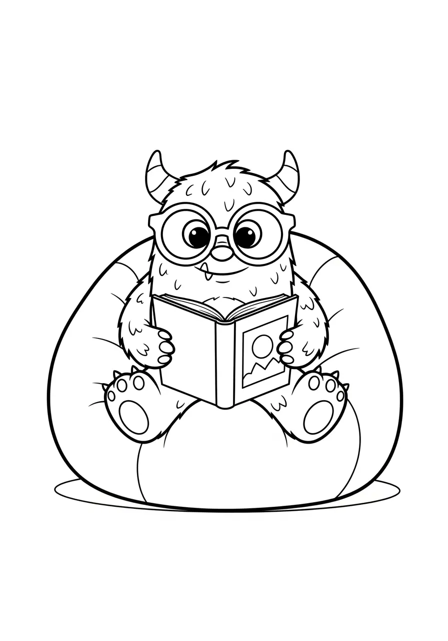 Fuzzy Monster Reading Coloring Page