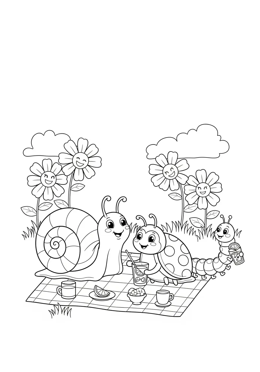 Garden Friends Cute Easy Coloring Page