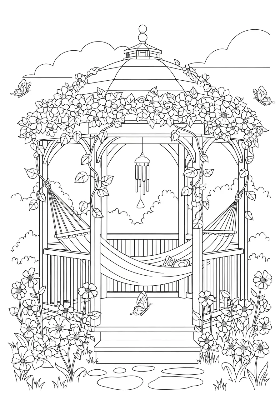 Garden Gazebo Cute Cozy Coloring Page