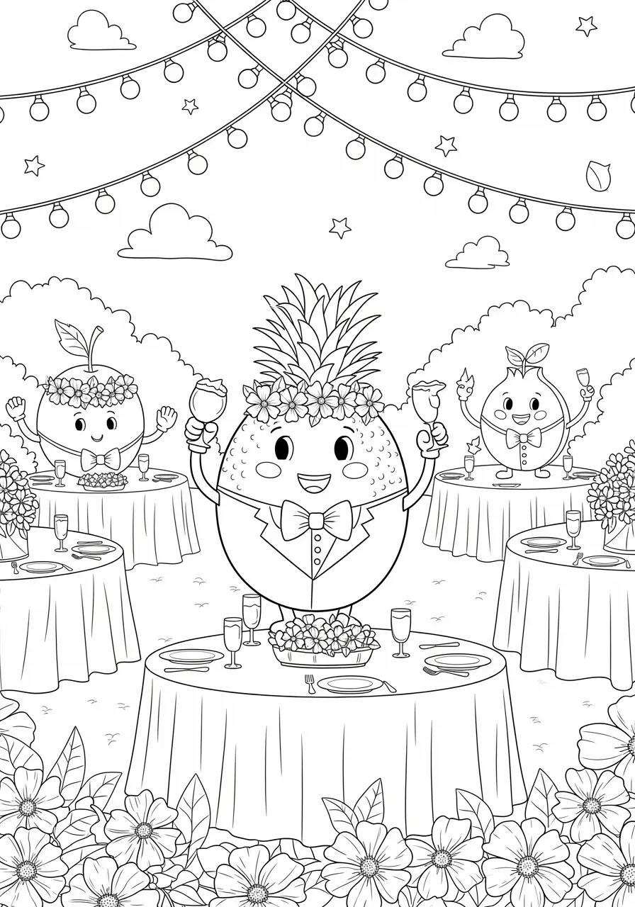 Garden Party Cute Fruit Coloring Page